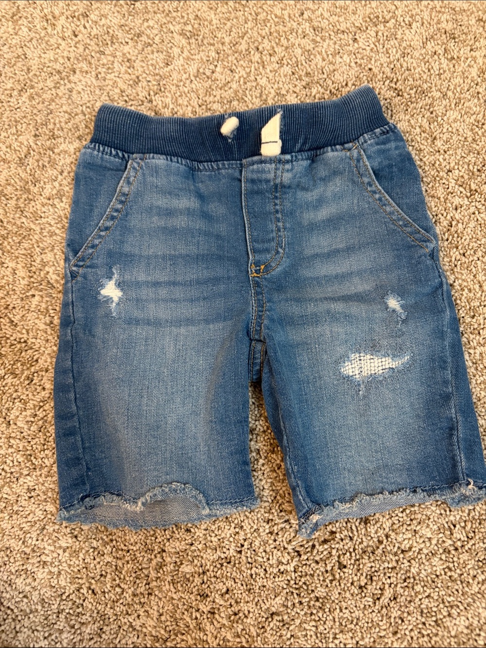 GAP Boy Blue Distressed Denim Knit-Waist Shorts
